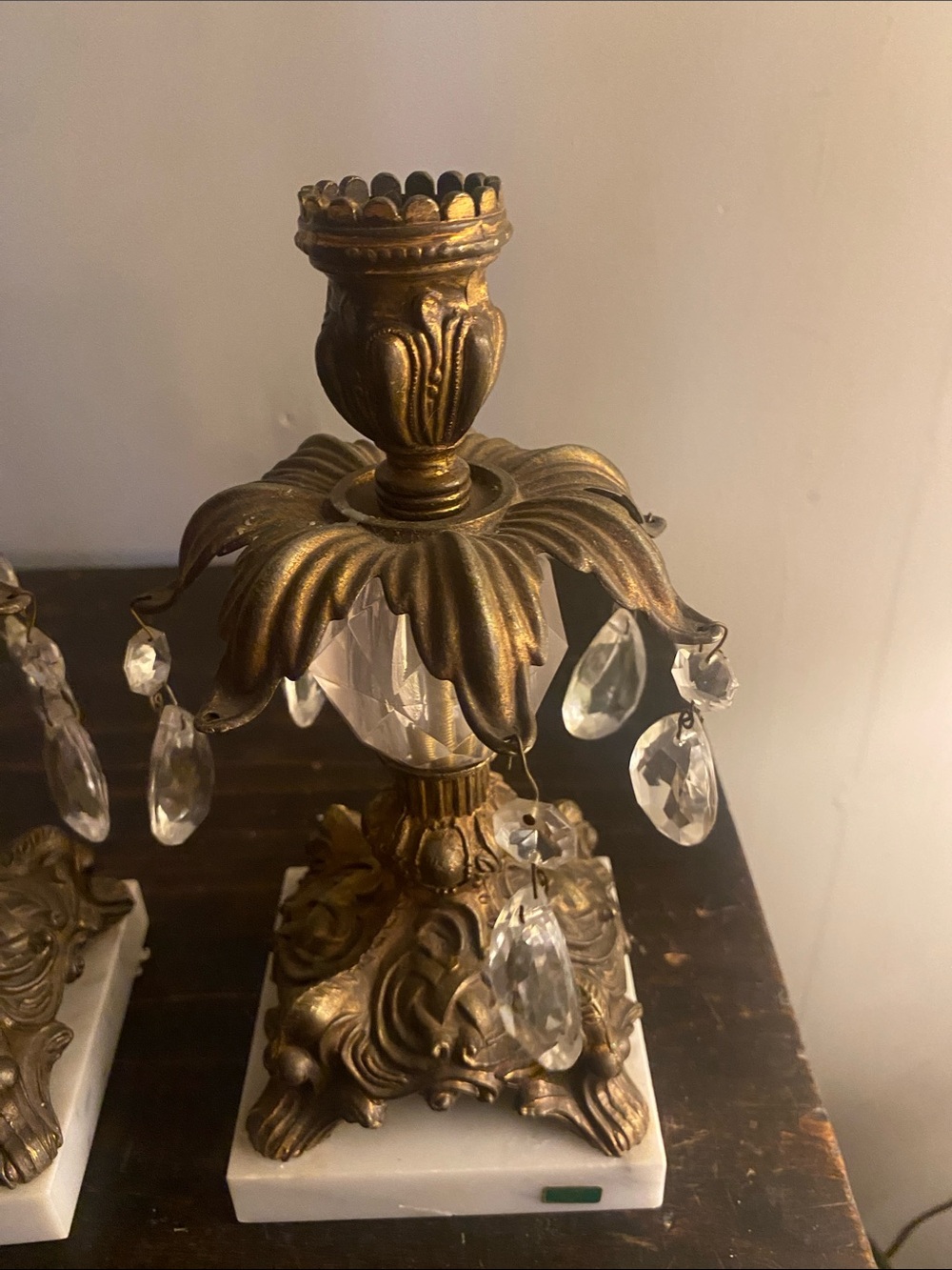 Vintage L&L WMC 1973 Hollywood Regency Brass & Marble Candlesticks - Set of 2 - Picture 5 of 6